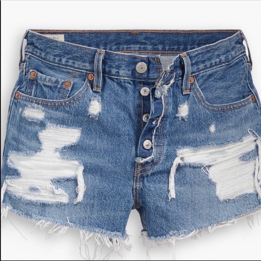 Levi’s Distressed Mid Rise Denim Shorts